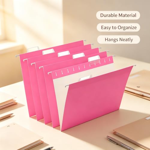 50 Pack Hanging File Folders, Letter Size File Folder Pink