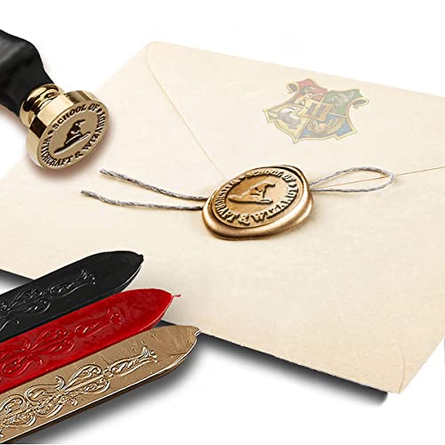 Nostalgic Impressions Harry Potter School of Witchcraft & Wizardry Wax Seal Stamp Kit with Brown Wood Handle and Multi-Color Sealing Wax