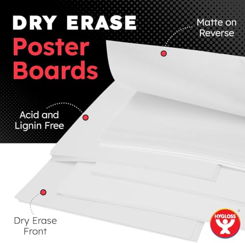 Hygloss Large Dry Erase Poster Board Paper 22x28 Inch (25 Count) Single-Sided Wall White Board Dry Erase Sheets - 14 Pt. Thick Paper for Home, School, Classroom, Office, Kids Art, Menus Signs, Lists