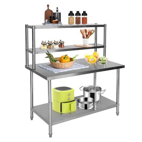 biosplot 48'' x 24'' Stainless Steel Table for Prep & Work with Overshelves