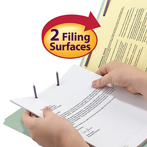 Smead Pressboard Fastener File Folder with SafeSHIELD, 2 Prongs, 1/3 Cut Tab, 25 Mm Expansion, Letter Size, Gray, Green, 25 Count, 14931