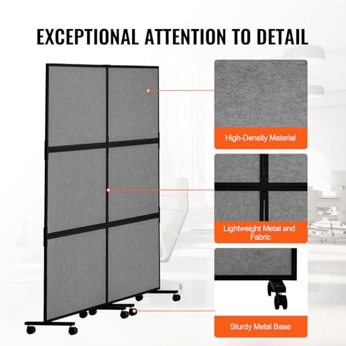 VEVOR Office Divider, 2 Panel Office Partition, Freestanding Office Divider Wall Partition & Privacy Divider Reduce Noise and Room Separation, Dark Grey