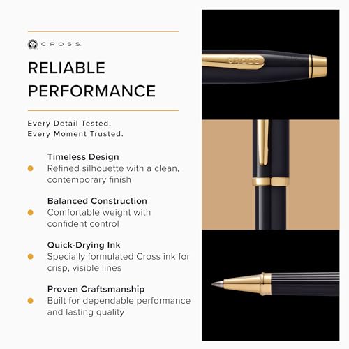 Cross Century II Classic Black & Gold Rollerball Pen, Black Ink