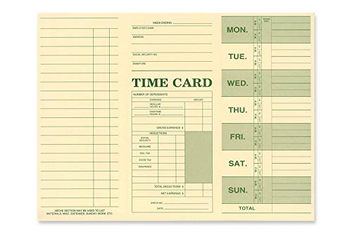 NextDayLabels Employee Attendance Weekly Time Card, Made in the USA