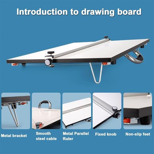 Vdniduir Professional Architecture Drafting Board,Drafting Tools, with Ruler & Parallel Bar, for Precision Drawing and Design Projects (60 * 70cm)