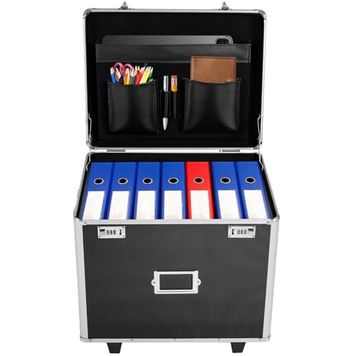 Flhonudi Rolling File Box Document Box with Lock Wheels Multi-Layer Water-Resistant Large Portable Home Filing Cabinet for Hanging Folders 19.2 x 15 x 16inch