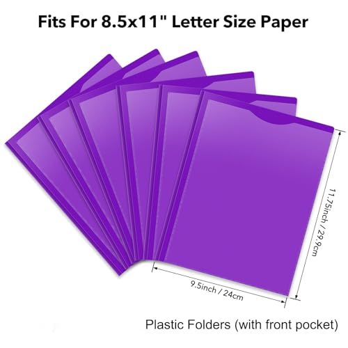 BAOFALI 24 Pack A4 Pocket Plastic Folder 2 Pockets and 3 Prongs 2 Card Slots, Durable, Tear-Resistant Heavy Duty Pocket Folders with Prongs, Colored Prong Folders for Schoolwork & Officer