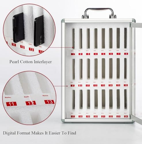 Wcxixo Slots Cell Phone Storage Box Aluminum Alloy Cell Phone Storage Cabinet Wall-Mounted Cell Mobile Phone Lock Box Desktop Classroom Pocket Chart with Handle and Security Lock for Classroom Office