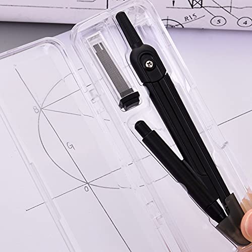 J3DFGFLR Compasses 2 Pcs Compass Set Geometry Kit for Math Geometry with Shatterproof Storage Box and Lead Refills Black Technical Drawing Supplies (Size : Two Pieces) ()
