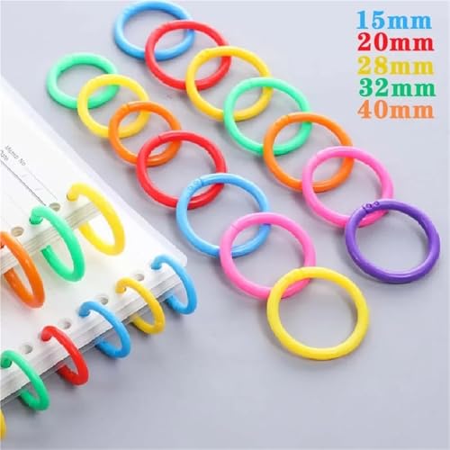 Binder Rings 500Pcs 15/20/28/32/40mm Plastic Ring Binder DIY Albums Circle Loose-Leaf Book Hoops Opening Office Binding Supplies Photo Album for Report Covers(40mm Color Mix)