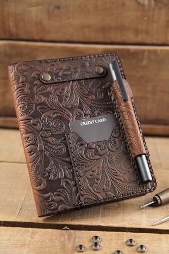 A6 Notebook Cover Genuine Leather Handmade for Journal and Planner | Brown Patterned | One Size - Brown Patterned