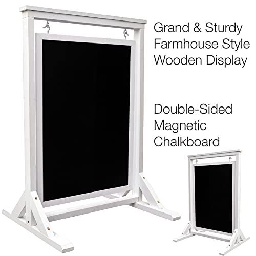 White Handcrafted Chalkboard Sign: Uniquely Designed Wooden Sidewalk Sign Message Board with Double Sided Display. Alternative to A-Frame & Sandwich Board Signs. Use Chalk or Liquid Chalk Markers.