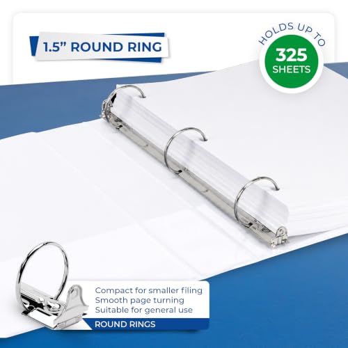 Samsill 1.5 Inch 3 Ring Binders, Economy Round Ring, Clear View Cover, 325 Sheet Capacity - for School, Home, Office - White, 12 Pack