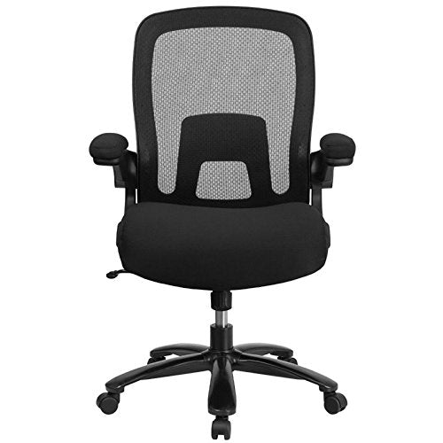 Scranton & Co Big and Tall Swivel Office Chair, Black Finish, Ventilated Mesh Back, Fabric Upholstered Padded Seat, Adjustable Lumbar Support, High Weight Capacity, Heavy Duty Metal Base, Ergonomic
