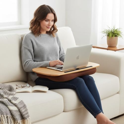 SANJIMO Bamboo Lap Desk for Laptop with Cushion-Fits up to 18 inch