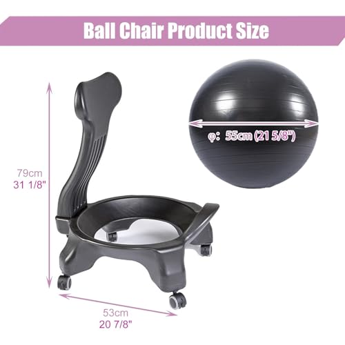 EXCLURA Rolling Exercise Ball Chair with Pump, Ergonomic Stability Ball Office Chair with Wheels & Backrest, Home Yoga Ball Active Sitting Seat(Style D)
