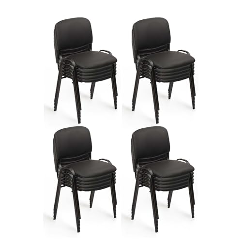 CLATINA Stacking Waiting Room Chairs, PU Leather Armless Office Guest Chair with Metal Frames, Stackable Conference Room Chairs No Wheels for Reception Lobby Side Meeting Training School, Black 20PK