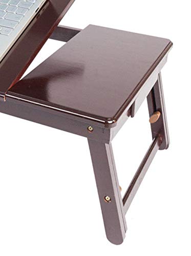Bamboo Lap Desk Breakfast Serving Tray Laptop Cup Stand Folding Adjustable Height Side Drawer Storage More Space Table Top Book Laptop Notebook Retro Plain Design Home Office Utility Study Room Bed