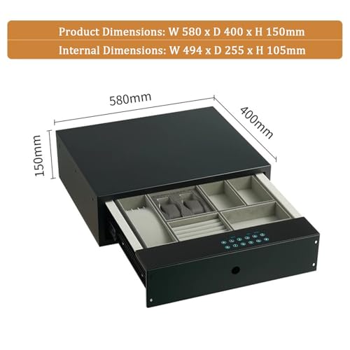 OGMOYT Steel Password Drawer Safe Built-in Jewelry Trays for Necklaces Rings Watches Storage Hidden Quick Access Home Safe for Valuables,580Mm
