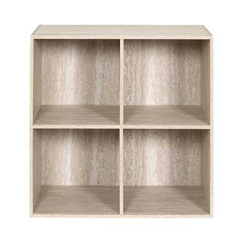 HOME DECO FACTORY - HD7743 - Modular Storage 4 Compartments Stone Effect - Compact Cabinet with 4 Open Compartments for Books and Decorative Objects - Modern Style - Dimensions 80 x 30 x 80 cm - White
