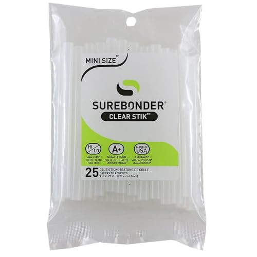 Surebonder Mini Size Hot Glue Sticks, 4-inch, Clear, 25 Per Pack, 12 Packs (FPRDT25-12)