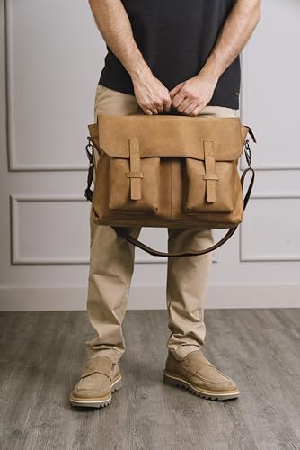 VELEZ Brown Leather Messenger Bag for Men and Women | Handmade Vintage Briefcase for 17 inch Laptop | Crossbody Work Bags