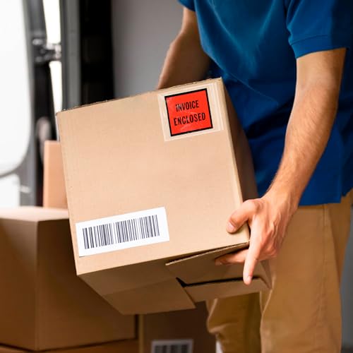 ABC PACK & SUPPLY Packing List Envelopes, Clear with Red Face Invoice Enclosed, 4 x 5 Inch, Self Seal Shipping Document Pouches 2 Mil Polyethylene, Pack of 1000
