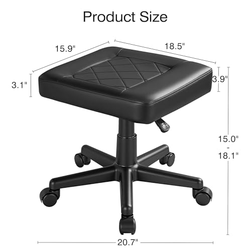 VECELO Under Desk Footrest, PU Ergonomic Foot Rest with Wheels, Comfort Padding, Height Adjustable for Relieving Leg Pain, Stiffness, Black