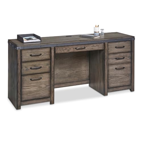 NBF Credenza with Hutch 66" Wx18 Dx72 H Rustic Grey Veneer - Industrial Wood Credenza with Storage Hutch for Office or Home Organization