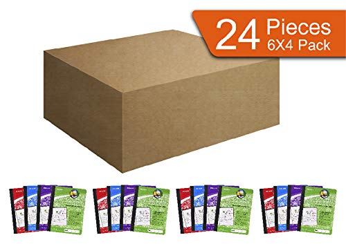 Mintra Primary Composition Notebook, 24 units 6-4 Pack, Assorted Colors, 80 Sheets, 7.5in x 9.75in, 1/2 Sheet, Ruled with Drawing Area, Flexible Hardcover Journal, Grades K-2, School & Home Use