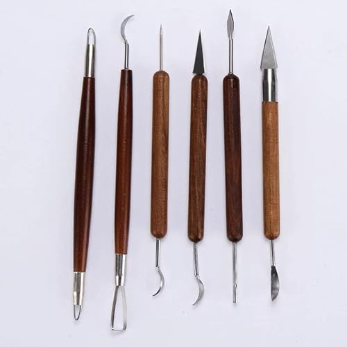 TXGJWRA 6Pcs/Set Wood Clay Sculpting Kit Smoothing Wax Carving Pottery Ceramic Tools Polymer Shapers Modeling Carved Tool