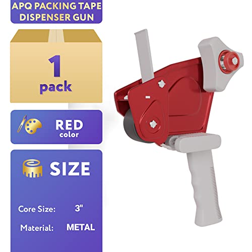 APQ Packing Tape Dispenser Gun for 2" Tape, Side Loading Red Hand Tape Gun, Durable Metal Packing Tape Gun Dispenser, Portable Shipping Tape Gun for Packing Boxes, Sealing, Moving, Packaging Tape Gun