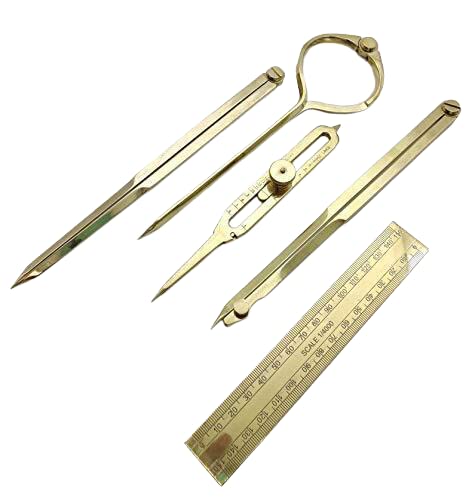 Proportional Divider Set of 5, Full Brass dividers with Executive Wooden Box, Single Handed 8" Geometry Drafting Divider for Maritime & Naval, Solid Brass Proportional Drawing Tool with Wooden Case