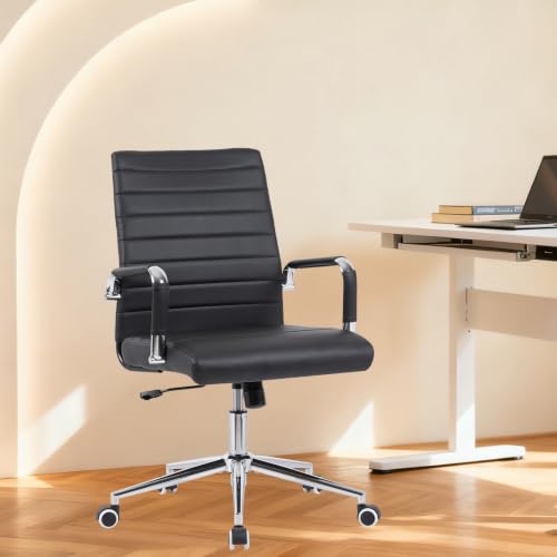 Sidanli Ergonomic Office Chair, Executive PU Leather Desk Chair with Adjustable Lumbar Support and Smooth-Rolling Wheels for Home Office Conference Room, Mid Back, Black