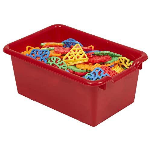 ECR4Kids Streamline 10-Section Hanging Coat Locker with Scoop Front Storage Bins, Natural, Cubby Storage, Red