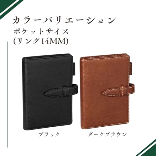 Raymay Fujii DP1410B Personal Organizer Da Vinci Oil Leather Pocket Size 0.6 inch (14 mm) Ring Genuine Leather Black
