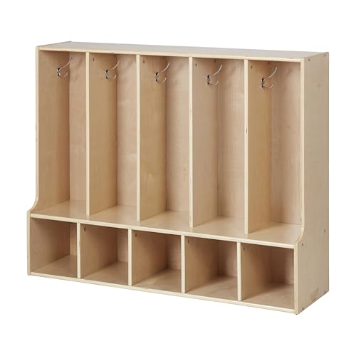 Back2School Express 5-Section Toddler Coat Locker with Bench, Natural