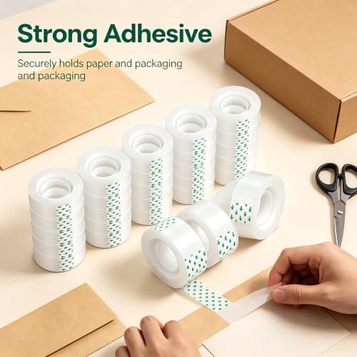 96 Rolls Clear Tape,Strong Sticky Transparent Tape Refills for