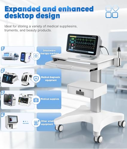 White Medical Trolley Cart with Laptop Tray & Oral Scanner Holder 220LBS, Mobile Workstation with Wheels & Drawer for Hospital Dental Clinics Beauty Salons Lab
