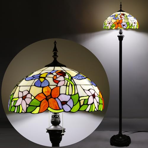 WERFACTORY Tiffany Floor Lamp 64 Inch Stained Glass Standing Reading Light