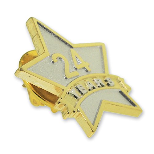 PinMart 24 Year Service Award STAR Lapel Pin - Gold- & Silver-Plated Metal Workplace Reward Pin - 1-30 Years of Service Star Pins for Long Standing Employees or Volunteers - 25 Pack