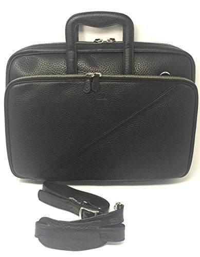 SENA Genuine Leather Messenger Bag Shoulder Briefcase for Macbook, Laptop, Chromebook, Computer, Notebook (Pebble Black, 15 Inch. Limited)