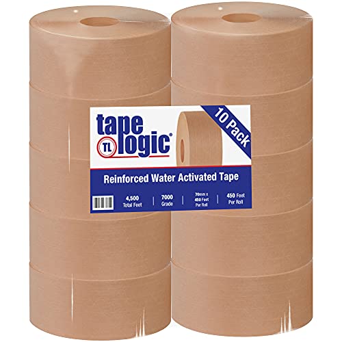 Tape Logic (10 Rolls) 70mm x 450 Feet, Reinforced Gummed Kraft Paper Packing Tape, Water Activated, Tamper Evident, for Shipping and Packaging