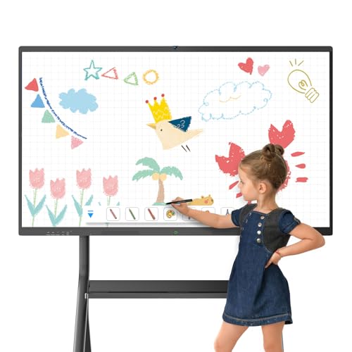 JASZDOT 55'' Smart Board, 4K UHD Interactive Touchscreen Whiteboard, Android 14 8+128GB Wireless Smartboard for Classroom Home Office Studio