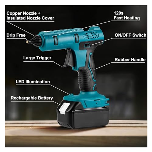 LIBODD Hot Glue Gun 600W Cordless Hot Melt Glue Gun Anti Scald Rechargeable with 2pcs 11mm Glue Sticks Home DIY Repair Tool for 18V Battery for DIY Arts, Crafts and Quick Repairs(Gun with 2 Battery)