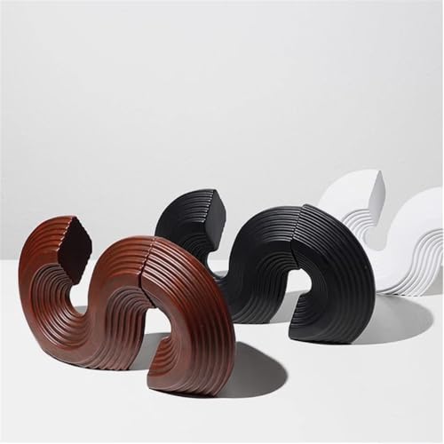 Book Organizer Resin Bookends S-Shaped Geometric Shapes Bookshelf Ornaments for Home Library(White)