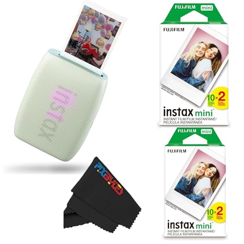 Fujifilm Instax Mini Link 3 Smartphone Printer with Instax Mini Films and Free Bonus Microfiber Cleaning Cloth... (Sage Green, 2 x Twin Pack (40 Sheets))