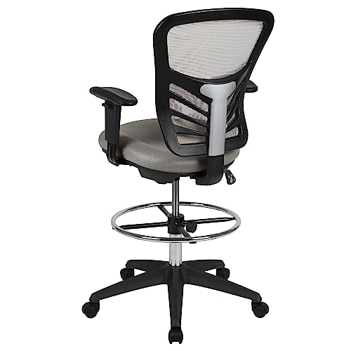 Flash Furniture Mid-Back Mesh Drafting Chair, with Arms, Light Gray