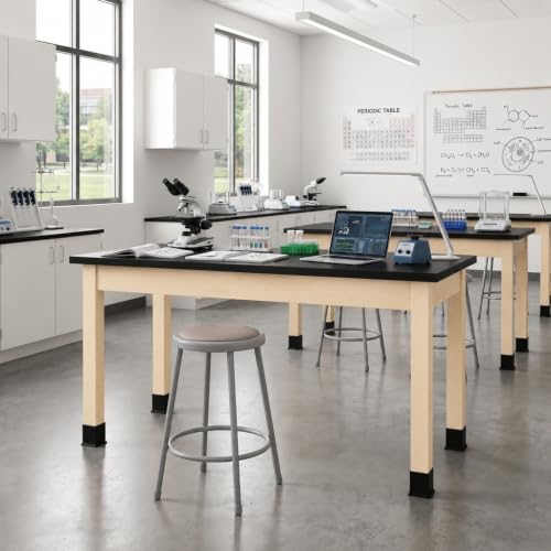 Learniture by Diversified Woodcrafts Science Lab Table, Chemical-Resistant Laboratory Table with Black High-Pressure Laminate Top, Solid Maple Legs, STEM Classroom, Science Lab & Workshop Furniture