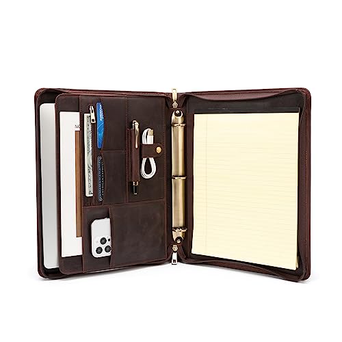 YIWEN Leather 3 Ring Binder Portfolio Zippered for 8.5 x 11” Notepad